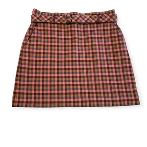 Ann Taylor Checkered Plaid Belted Mini Skirt